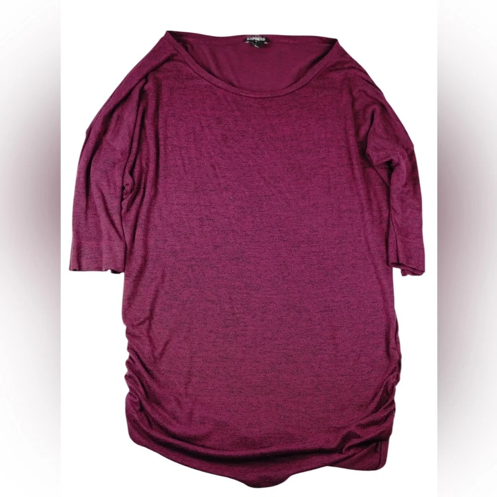 Express Burgundy Ruched Knit Top Stretch Jersey – Size Large - Picture 7 of 16